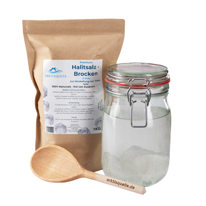Halitsalz-Sole Starter-Set – Premium Halitsalz 1 kg + Glas + Holzlöffel